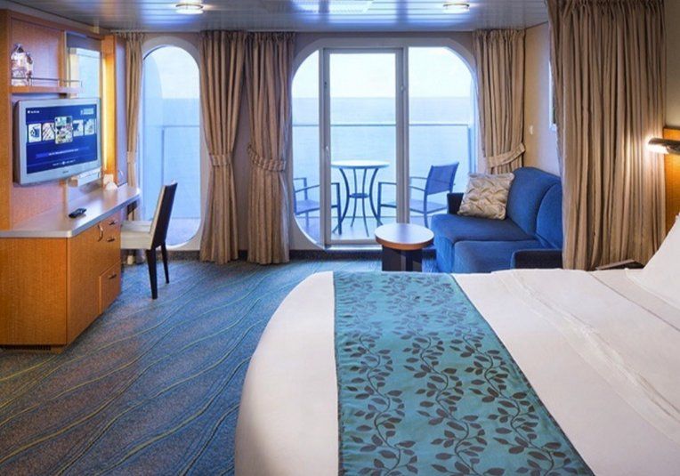 Cabine com vista para o mar ultra espaçosa e varanda grande