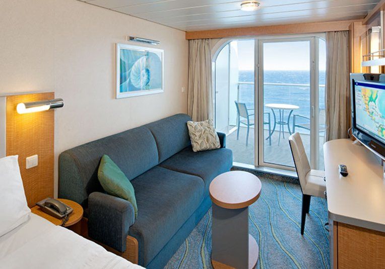 Cabine com vista para o mar ultra espaçosa e varanda grande