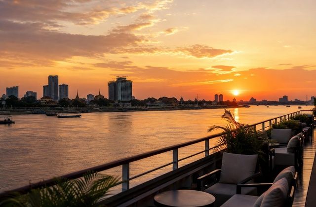 Um passeio de barco ao pôr do sol em Phnom Penh