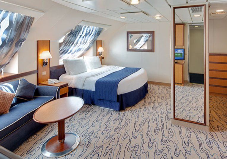 Cabine ultra espaçosa com vista para o mar