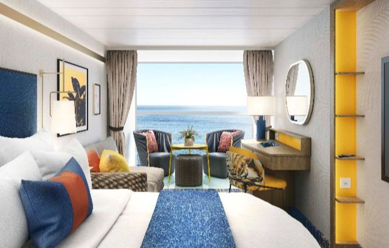 Cabine Infinite espaçosa com balcão com vista para o oceano