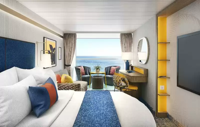 Cabine Infinite espaçosa com balcão com vista para o oceano