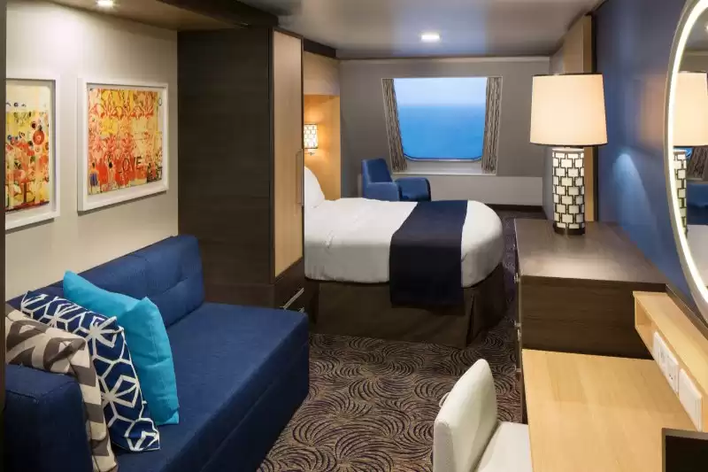 Cabine espaçosa com vista para o mar