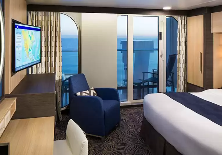 Cabine com vista para o mar e varanda grande