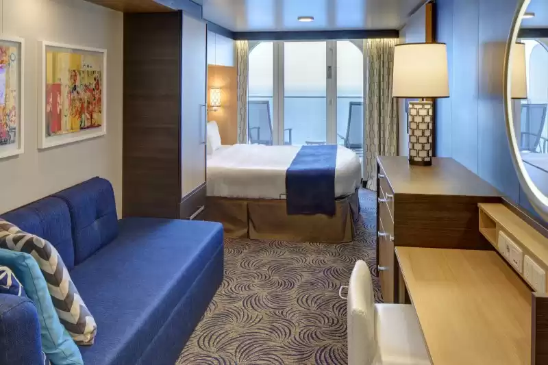 Cabine com vista para o mar obstruída e varanda