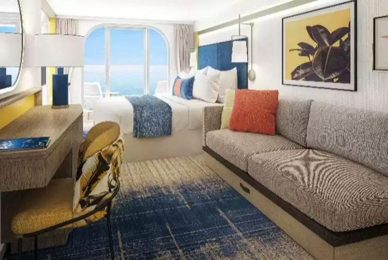 Cabine com vista para o mar e balcão